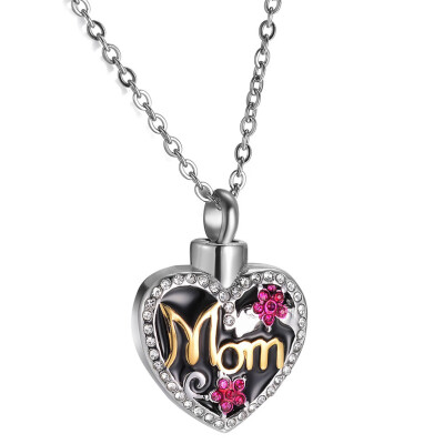 

Stainless Steel Mom Heart Shape Crystal Pendant Mother Day Gift Necklace Urn Perfume Jewelry