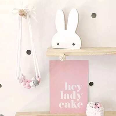 

Gobestart Wooden Cartoon Rabbit Kids Room Wall Sticker Wall Hanging Hook Home Decor