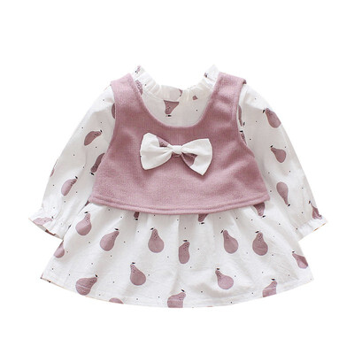 

Baby Girl Dress Autumn Long Sleeve Print Knit Vest Bows Kids Dresses For Girls Princess Dress Children Clothing