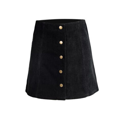 

Women Bottoms Skirts skater saia etek faldas Jupe Gonna Petite Vintage Corduroy Button Front A-Line Skirt