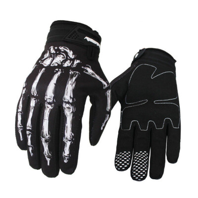 

Mens Cycling Biker Racing Motorcycle Mitten Polyester Skeleton Goth Skull Bone Full Finger Sport Gloves jeaz