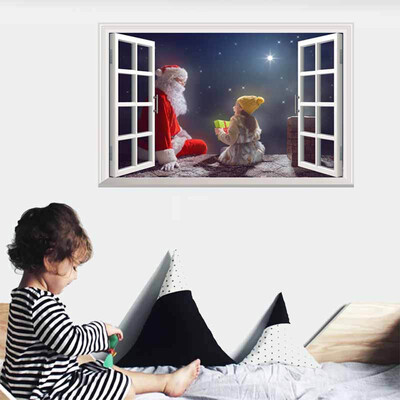 

Christmas Wall Sticker Fake Window Creative Santa Deer Wall Decal for Home Market Mural Wallpape