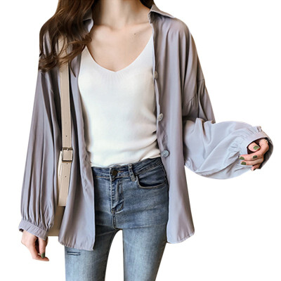 

New Blouses Women Autumn Button Turn-down Collar Solid Color Shirts Tops Loose Long Sleeve White Blouse