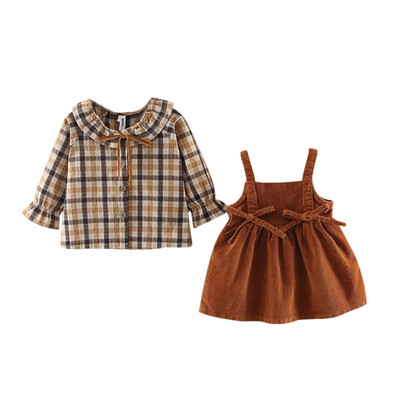 

New Cotton Baby Dress For 0-3 Years Old Girls Autumn Fashion Plaid Strap Dress Two Sets Of Tide Vestido Girl Clothing