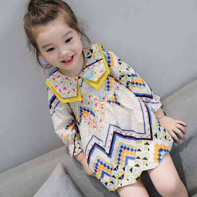 

Baby Girls Dress New Autumn Waist Princess Dress Fashion Print Dress Geometric Print Knee-length Dress 0-3T Newborn Baby Clothes