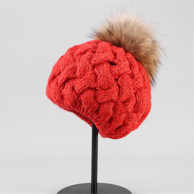 

Tailored Fashion Women Winter Knit Hat Foxes Ball Collar Set Thick Warm Solid Earmuff Hat