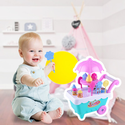 

Siaonvr Kids Fruit Ice Cream Candy Vegetables Food Cart Toy Music Pretend Play Toys Set