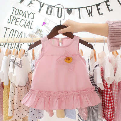 

Summer Kids Girls Sleeveless Dresses Beach Party Flower vest Dress Solid Color Girls Clothes 6-36 Months