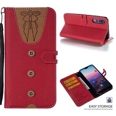 

MOONCASE Huawei P20 Pro stitching embossed womens leather case - red