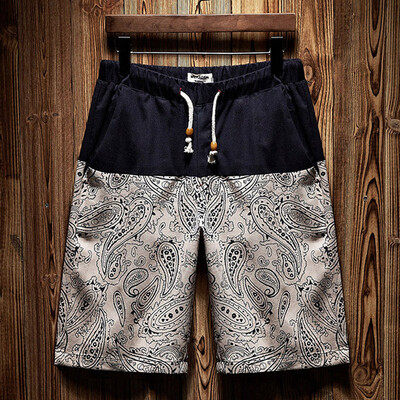

Tailored Mens New Summer Casual Ethnic Style Printed Loose Cotton Hemp Beach Shorts Pant