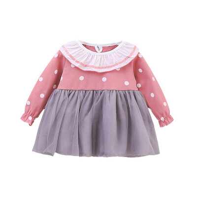 

Autumn Girls Clothes Casual Dress for Baby Girls Long Sleeve Polka Dot Print Mesh Dress Kids Pageant Princess Dresses