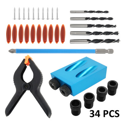 

15 Degree Angle Oblique Hole Locator Drill Bits Hole Jig Clamp Kit for Woodworking Pocket Hole Jig