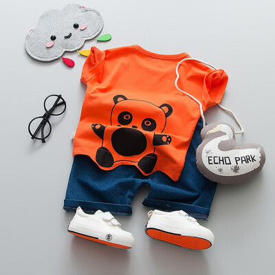 

Summer Baby Boys Cotton Short Sleeve Sets Animal Panda Small Fish Print Tops Blouse T-shirtsShorts Casual Breathable Outfits