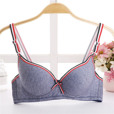 

Back Closure Push Up Bra Stylish Comfortable Striped Patchwork Color Girl Thin Thick Underwire Bra with Bow Adjustable Straps