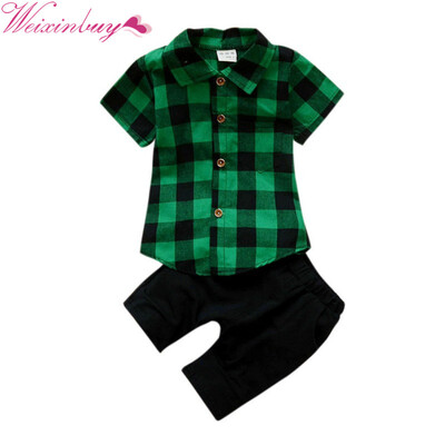 

Children Boys Clothing Sets Baby Boys Plaid T-shirt Top shorts Summer Set Toddler Kids Tracksuit Clothes Sport suit Set