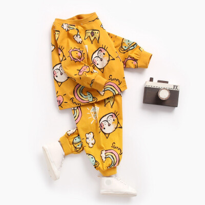 

Cute Children Set 0-4T New Autumn Baby Kids Girls Boys Long Sleeve Cartoon Print BlousePants Pajamas Sleepwear Set