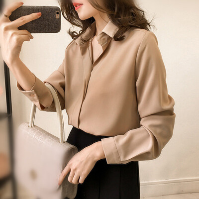 

Women Shirts New Summer lady Elegant Shirt Chiffon Blouse Solid Long sleeve office Ladies Fashion Shirts Tops Femme