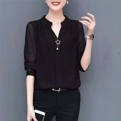 

Autumn Womens Solid Color Chiffon Shirt