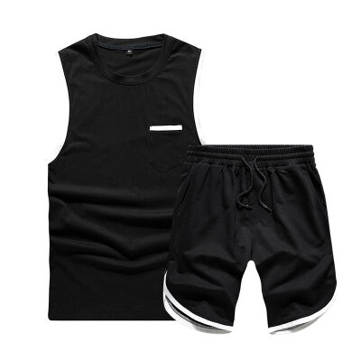 

Mens Set Casual Sweatsuit 2019 Summer Tracksuit Men T-shirt Sleeveless Shorts 2 Piece Jogger Sport Sportswear Tops Short Pants