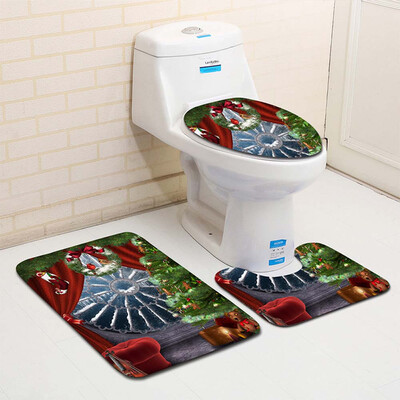 

Gobestart 3PCS Fancy Santa Toilet Seat Cover&Rug Bathroom Set Christmas Decor