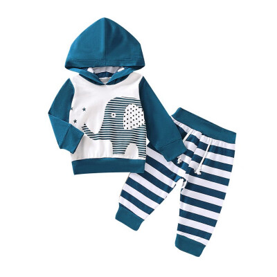 

Autumn Baby Clothes Boys Girls Long Sleeve Cartoon Print Hoodie Sweatshirt TopsStriped Pants Trouser Costume Set