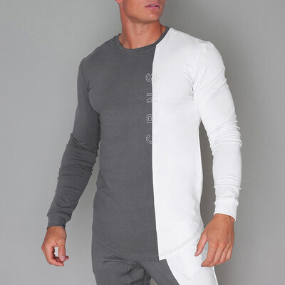 

Toponeto Mens Stitching Color Sports Long Sleeved T-shirt Quick-drying Running Tops