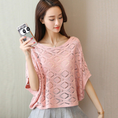 

Women Elegant Knitted Womens Tops And Blouses Hollow Out Batwing Sleeve O-Neck Summer Tops Blusas Mujer De Moda