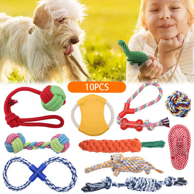 

Premium 10PCS Dog Toys Pet Puppy Teething Chewing Rope Knot Ball Grinding Dog Bite Training Toy