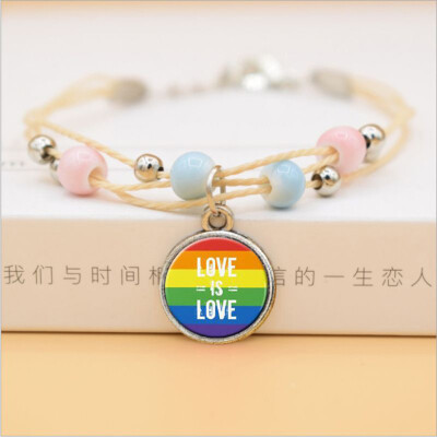 

Women Men Bead Unicorn Gay Pride Rainbow Ceramics Pendent Bracelet Jewelry