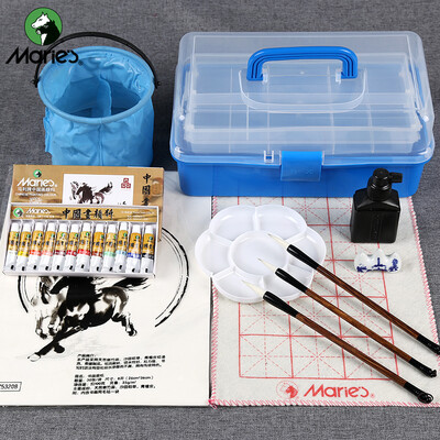 

Maries 12 color 5ml Chinese painting set 8 piece set of landscape painting tool set with toolbox