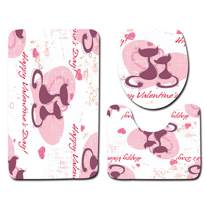 

〖Follure〗3PCS Valentines Day Pattern Non Slip Toilet Seat Cover Rug Bathroom Set Decor