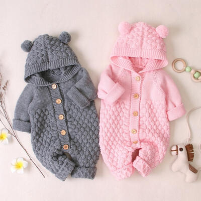 

Newborn Baby Boy Girls Bear Ear Knit Romper Hooded Wool Sweater Jumpsuit Outfits