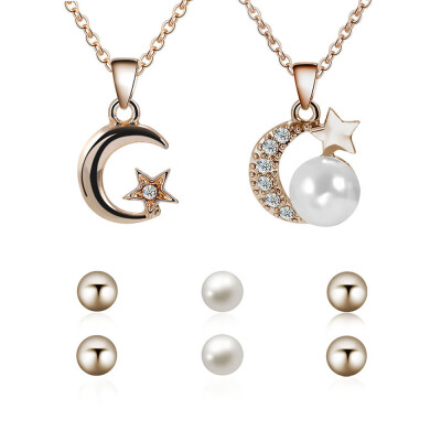 

Fashion Jewelry Set Pendant Necklace Simple Pearl Ear Studs for Women Jewelry Accessory