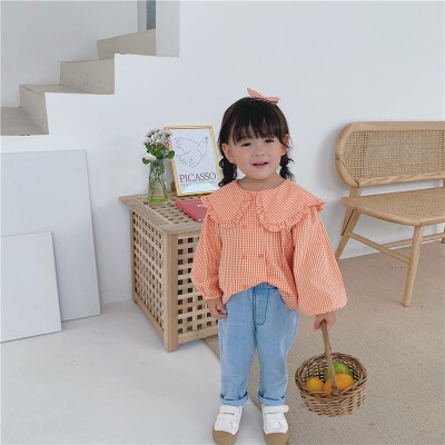 

Spring Autumn Casual Fashion Baby Girl Long Sleeve Plaid Printing Shirt Kids Blouse