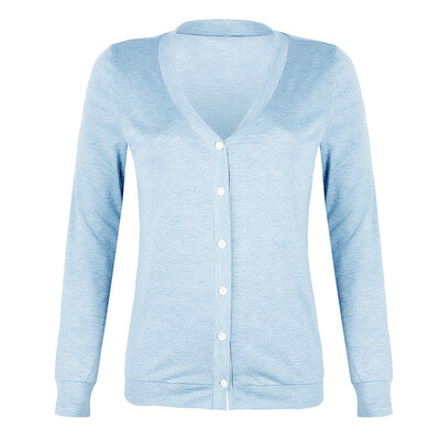 

2019 New Women Autumn Blouse Button V-Neck Casual Wild Long Sleeve Shirt Cotton Knit Solid Color Loose Tops