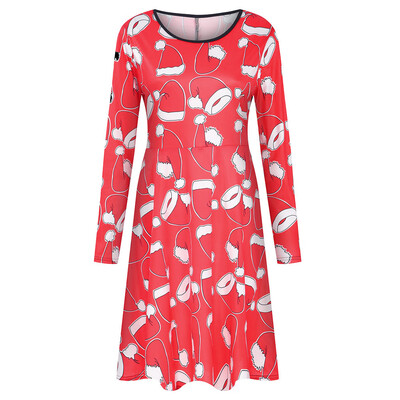 

Tailored Womens Stylish O Collar Splice Print Long Sleeve Dress Long Dress