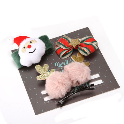 

Toddler Baby Girls Christmas Cartoon Santa Claus Holiday Party Wristband 2pcs Hair Clip Headwear Accessories Sets for Children