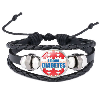 

Vintage Multilayer Woven Leather Bracelet Diabetes Medical Alert Id Charm Bracelet For Women Men