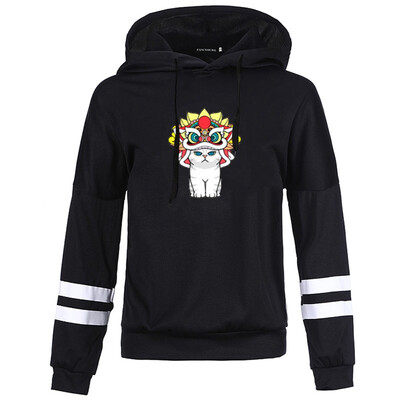 

New Fashion Women Funny Cat Hoodie Cartoon Printed Long Sleeve Pullover Hooded Sweatshirt Loose Casual Hoodie