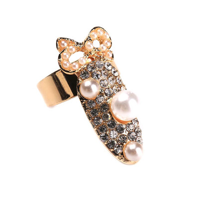 

Women Elegant Bowknot Nail Ring Charm Crown Flower Crystal Finger Nail Rings Hot Items