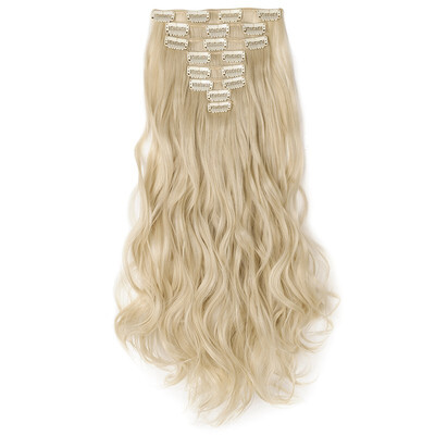 

24 Inches Curly 8 Pcs Full Head Clip in Hair Extensions Synthetic 8 Piece 18 Clips Hairpiece Long Wave Trendy Design for Women
