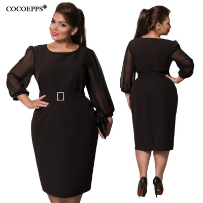 

COCOEPPS Autumn Plus Size New Lace Dresses 2017 Winter Large Size Elegant Loose Dress 5XL 6XL Office Evening Vestidos With Belt