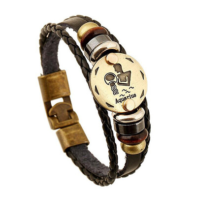 

12 Constellations Bracelet 2017 New Fashion Jewelry Leather Bracelet Men Casual Personality Zodiac Signs Punk Bracelet