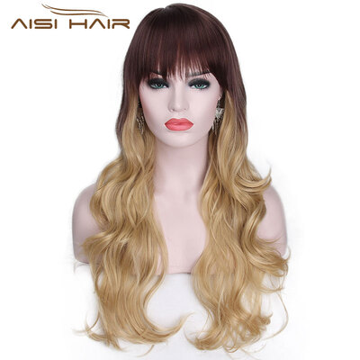

AISI HAIR Длинные волнистыеБлондинка Тень Косплей парик Синтетические длинные волосы с прическами Боковые взрыва