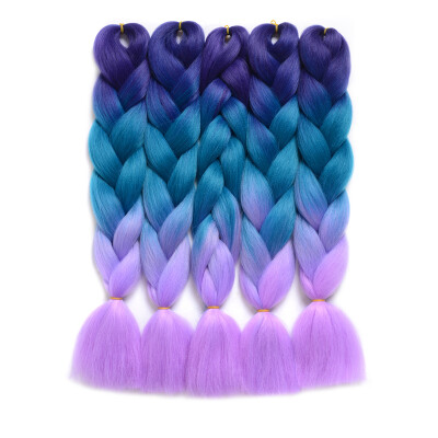 

Synthetic Jumbo Braid Hair 5pcs/lot High Temperature Kanekalon Fiber for Twist Braiding Hair(24", purple-lake blue-light purple)