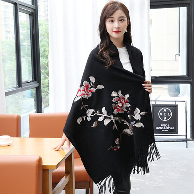 

STORY Of SHANGHAI Ladies&39 Woolen Scarf Thicker Embroidered Shawl Flower