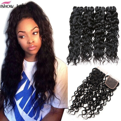 

Good Quality Malaysian Water Wave Virgin Hair With Closure Wet Wavy 3 Bundle Deals Human Hair With Closure