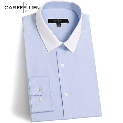 

CareerMen Men's Slim Fit Non Iron Contrast Collar Vertical Simple Elegance Long Sleeve Dress Shirt