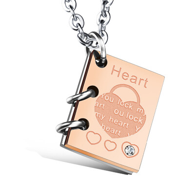 

Romantic "Love Story" Pendant Couple Necklace Inlaid Cubic Zirconia Lock & Key Chain Titanium Stainless Lovers Jewelry