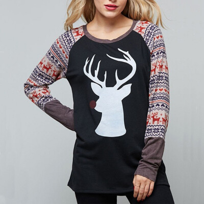 

New autumn and winter Christmas print round neck shirt long sleeve T shirt